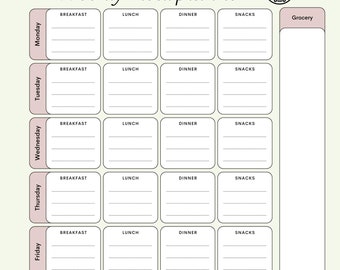 Weekly Printable Meal Planner With Grocery List | Food Diary | Healthy ...