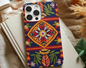 MagSafe Robuste Telefonhülle, magnetische 3D-Blumenmuster-Handyhülle, traditionelle mexikanische Volkskunst, lebendiges, vom Kulturerbe inspiriertes Cover
