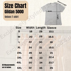 Gildan 5000 Tee Size Chart Digital Download, Printable Gildan 5000 Mockup, Unisex T-shirt Sizing Guide for Print on Demand & Online Shops