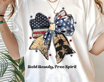 4th Of July Coquette Tee, Comfort Colors Shirt, Coquette Bow Independence Day T-shirt, American Flag Patriotic Vintage Apparel, Gift for Her