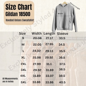 Tabla de tallas de Gildan 18500, descarga digital, maqueta imprimible de Gildan 18500, guía de tallas de sudaderas con capucha unisex para impresión a pedido y tiendas
