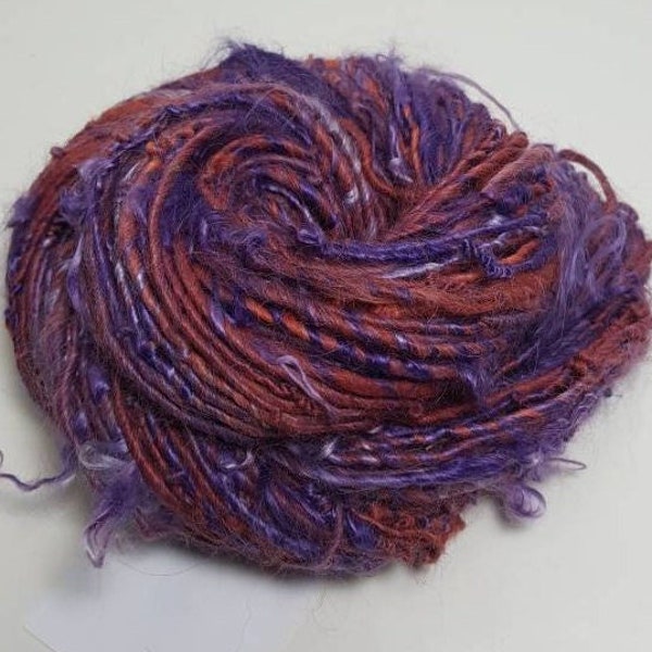 Suri Alpaca Yarn, Handspun Novelty Yarn, Lockspun Yarn, Suri Alpaca/Merino Handspun Yarn, Art Yarn, Purple Tulip Garden