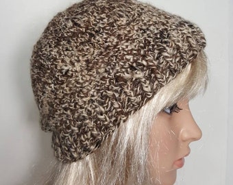 Alpaca Hat, Hand Crocheted Hat, Unisex Hat, Hand Made Hat, Handspun yarn, Adult Stocking Hat