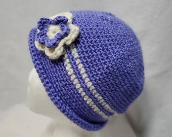 Alpaca Hat, Suri Alpaca Hat, Crocheted Hat, Cloche Hat, Purple Adult Hat, Purple Hat with Flower