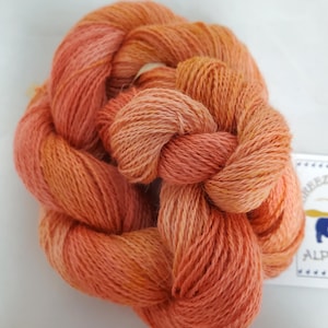 Suri Alpaca Yarn, Hand Painted, 100% Suri Alpaca Yarn, Lace Weight Yarn, 300yds, Peaches