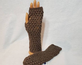 Fingerless Gloves, Suri Alpaca/Merino, Home Grown Natural Color, Environmentally Friendly, Fingerless Mitts, Brown