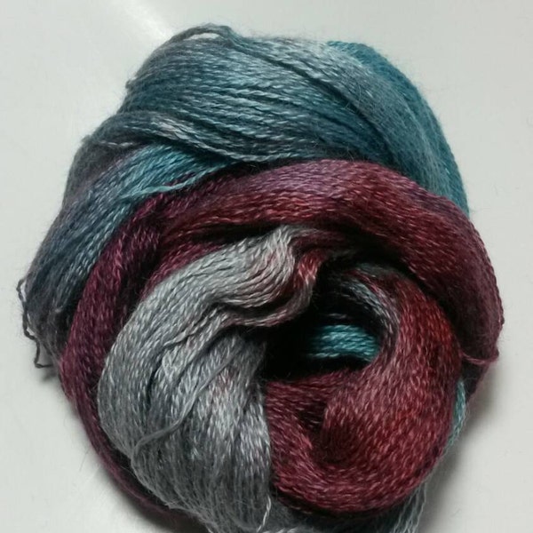 Alpaca Yarn, Hand Painted Yarn, 100% Suri Alpaca Lace Weight Yarn, USA Grown and Made, 450yd, Teal Marsala