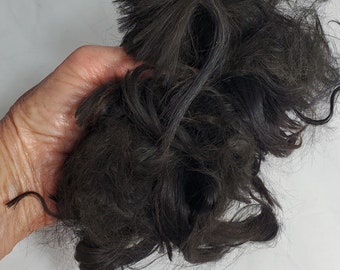 Suri Alpaca Locks, 4" Natural Black Locks, Unwashed Black Long Locks, Black Doll Hair, Rare Black, 2 ounce Rocky