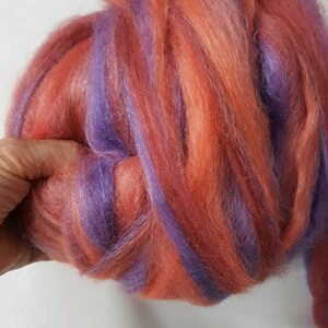 Suri Alpaca Roving. Hand Dyed, Silky Soft Roving,  Striped Suri Alpaca Roving, Tulip Garden