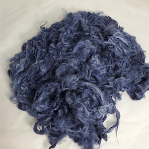 Suri Alpaca Locks, 4&quot; Blue Locks, Hand Dyed Suri Locks, Blue Doll Hair, Wig Making, 2oz, Blue grey Alpaca Locks, CalB24 Blued Steel