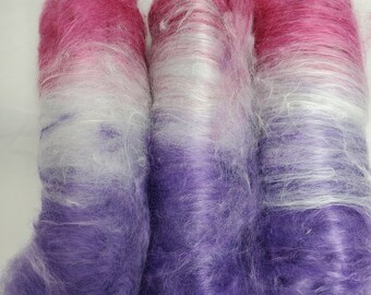 Suri Alpaca Fiber Batt, 100% Suri Alpaca, Hand dyed Alpaca, Luscious Spinning Batt,  Fresh Berries