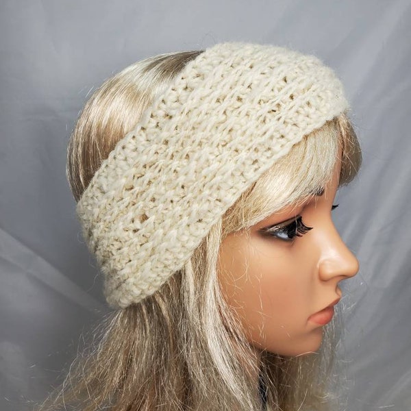 Suri Alpaca Ear Warmer, Alpaca Ski Band, Alpaca Headband. Suri Alpaca Crochet Headband, Unisex Ear Warmer, White Alpaca