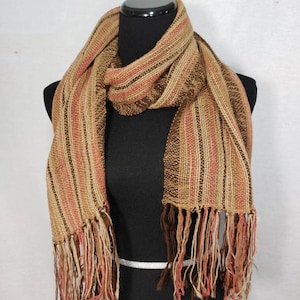 Hand Woven Alpaca Scarf, Suri Alpaca Scarf, Handspun Brown Alpaca Yarn, Women&#39;s Alpaca Scarf, USA Grown and Made, Unisex