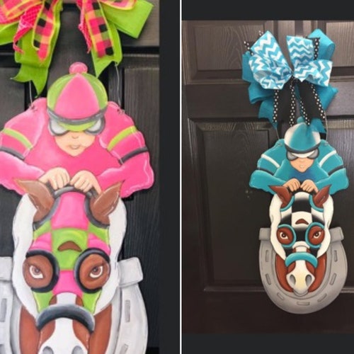 Derby Jockey on Horse Door Hanger May Door Hanger Kentucky Etsy