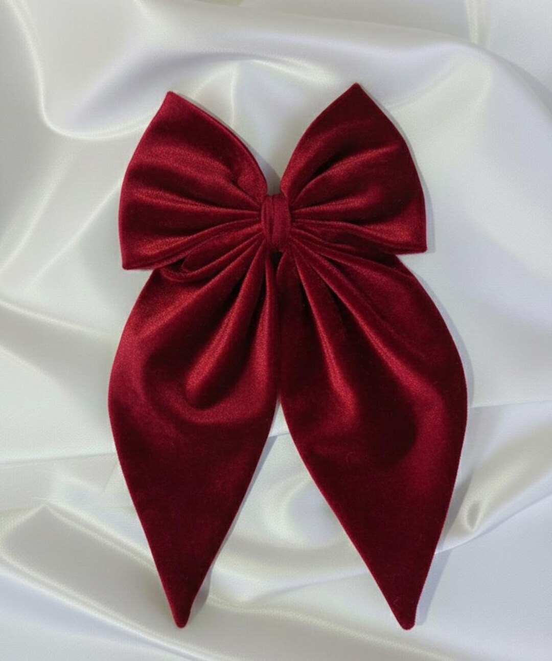 Red Velvet Bow, Burgundy Long Tail Ribbon, Coquette Hair Clip ...