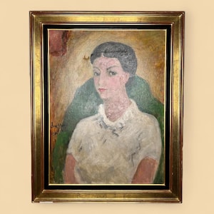 Portrait of a Woman, Original French Oil on Canvas Painting - Vintage