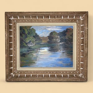 Lake Landscape, Original Swedish Oil on Board Painting