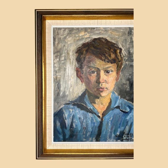 Portrait of a Boy, Original Swedish Oil on Canvas Painting - Etsy