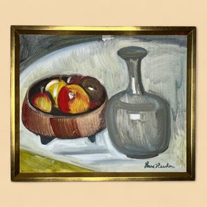 Apples and Bottle, Original Swedish Oil on Canvas Still Life Painting