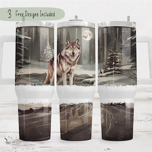 Wolf Wilderness Scene Tumbler, Vintage wolf tumbler, 40oz Sublimation Tumbler Design, Wolf Lover Tumbler Wrap
