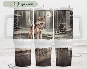 Vaso con escena de lobo salvaje, vaso vintage con lobo, diseño de sublimación de 40 oz, envoltura para amantes de los lobos
