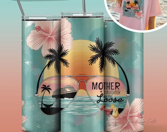Envoltura para vaso de viaje de madre e hija de 20 oz con diseño de sublimación, vaso delgado de 20 oz con descarga digital PNG, diseño de madre e hija en movimiento