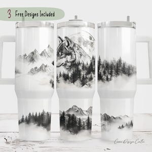 Wolf Wilderness Scene Tumbler, Watercolor wolf tumbler, 40oz Sublimation Tumbler Design, Wolf Lover Tumbler Wrap