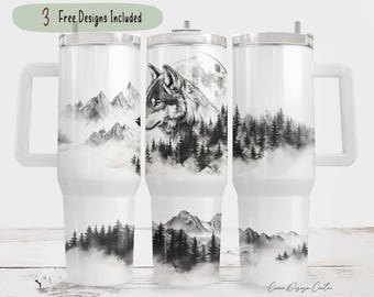 Vaso con escena de lobo salvaje, vaso con lobo de acuarela, diseño de vaso de sublimación de 40 oz, envoltura para vaso con diseño de amante de los lobos
