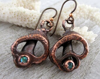 Carved Jasper and Electroformed Copper Jasper Owl Earrings 2 Length Niobium Ear Wires