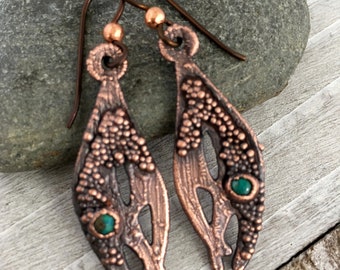 Carved Jasper and Electroformed Copper Jasper Owl Earrings 2 Length Niobium Ear Wires