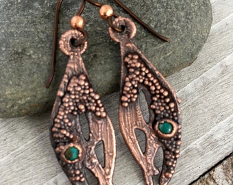 Carved Jasper and Electroformed Copper Jasper Owl Earrings 2 Length Niobium Ear Wires