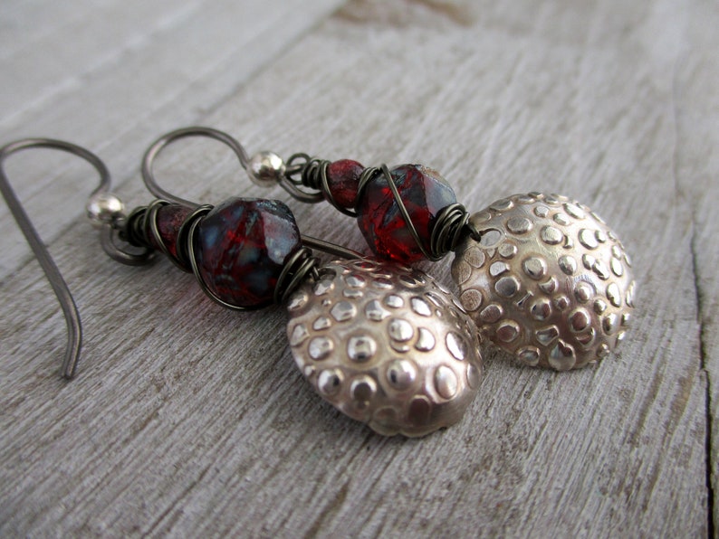 1 34 Drop Sterling Silver /& Deep Red Czech Glass Earrings Handmade Ready to Ship Niobium Ear Wire 1 34 Drop