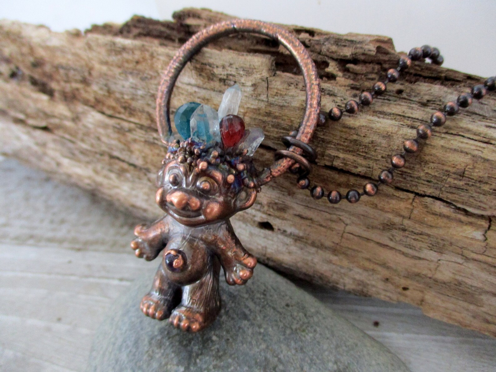 Copper Troll Necklace with Crystal Points and Gemstones Troll Etsy