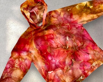 Ice Dyed Tunic Hoodie: Medium Hand Dyed Ladies Sweatshirt with Kangaroo Pocket