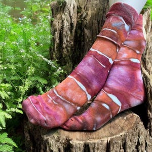 Tie Dye Bamboo Crew Socks, 10-13 Adult Size, Choose Your Pair, Fall Colors Ice Dye Geode, Each Pair Unique, Multi Color Socks