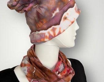 Geode Tie Dye Cotton Beanie & Gaiter, One Size Fits Most, Ice Dyed One of a Kind, Buy Separately or with Matching Shirt.