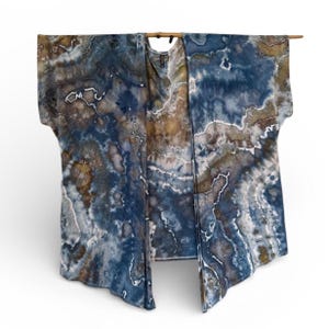 Watery blues, grays and browns in a geode tie dye kimono