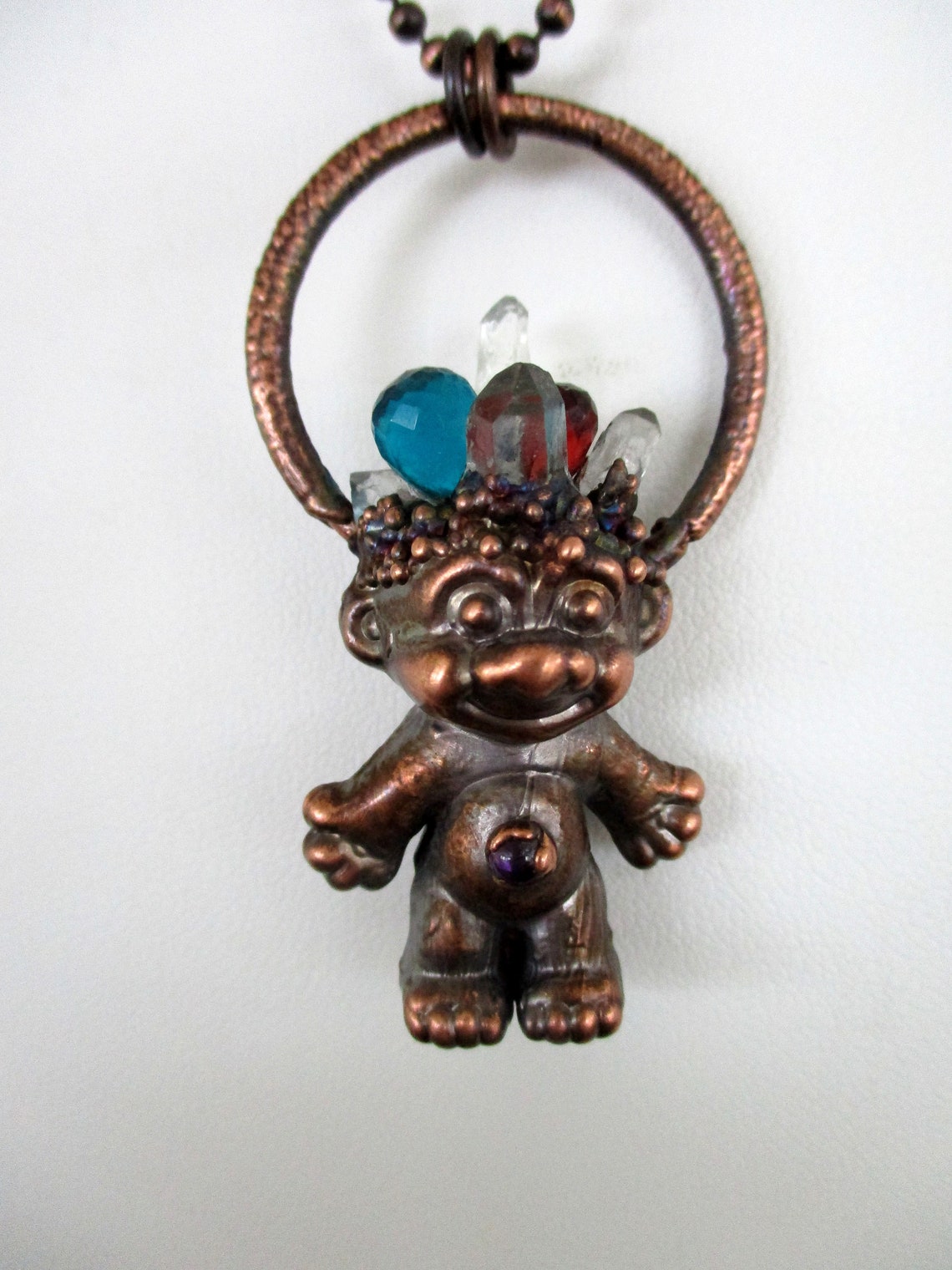 Copper Troll Necklace with Crystal Points and Gemstones Troll Etsy