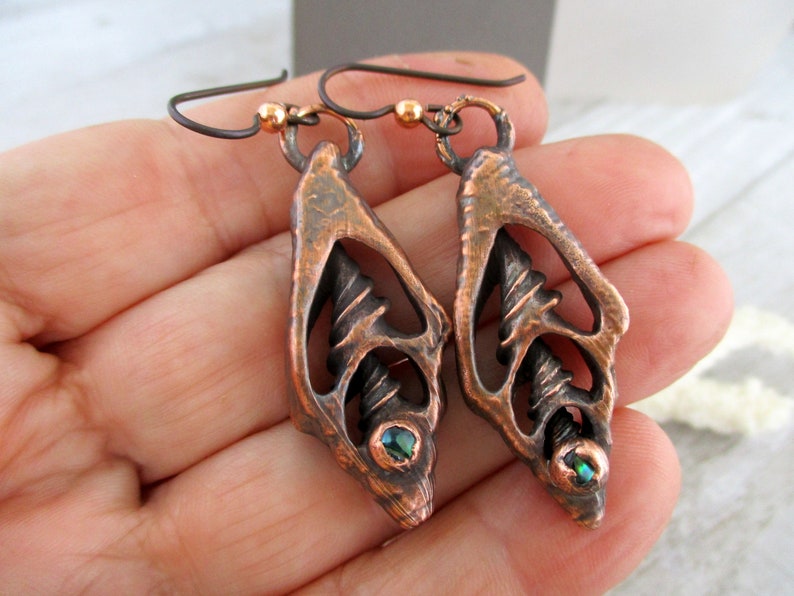 Copper Seashell Earrings, Electroformed Copper, Niobium Earwires, 2 1/4 Drop, Dangle Earrings, Ready To Ship image 4