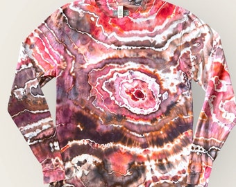 Geode Tie Dye Long Sleeve Unisex Large Organic Cotton Shirt, Ready to Ship