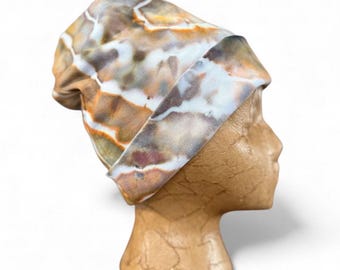 Geode Ice Dyed Cotton Slouch Beanie: Neutral Tones Tie Dye Skull Cap