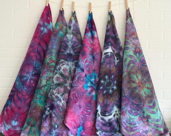 Kaleidoscope Tie Dye Tea Towel w/Hanging Loop, 26x28", Premium Cotton, Each Unique Ice Dyed by Hand, Sold Individually