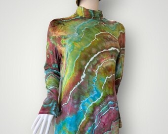 Tie Dye Turtleneck Base Layer, Women's XL, Base Layer, Soft Modal Fabric, Rainbow Geode Tie Dye