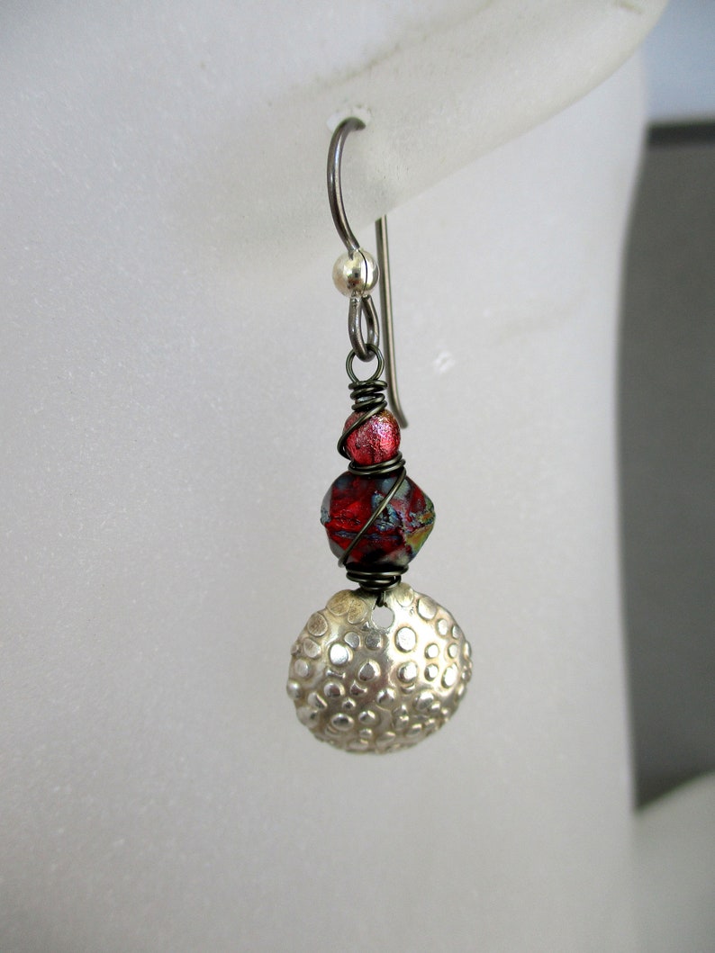 1 34 Drop Sterling Silver /& Deep Red Czech Glass Earrings Handmade Ready to Ship Niobium Ear Wire 1 34 Drop