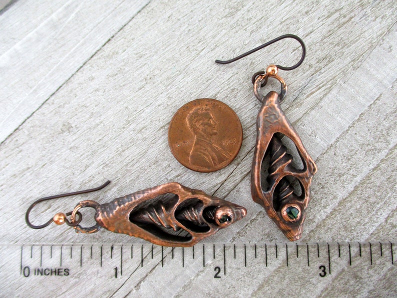 Copper Seashell Earrings, Electroformed Copper, Niobium Earwires, 2 1/4 Drop, Dangle Earrings, Ready To Ship image 5