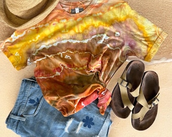 Ladies Geode Tie Dye T-Shirt: Lightweight Cotton Crew Neck, Size L