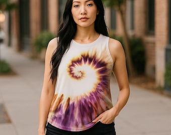 Tie Dye Tank Top: Ladies M Spiral Wave Cotton Sleeveless Shirt