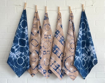 Indigo Dye Bandana, Neck Scarf, Headband, Ice Dyed Shibori, 20x20" 100% Cotton Hemmed Edges