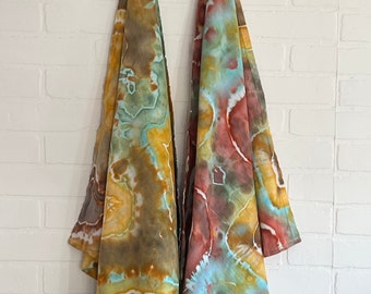 2 Tie Dye Flour Sack Tea Towels w/Hanging Loop, 26x28", Premium Cotton, Each Unique Ice Dyed by Hand, Sold Individually