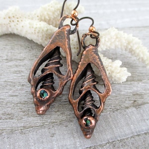 Copper Seashell Earrings, Electroformed Copper, Niobium Earwires, 2 1/4 Drop, Dangle Earrings, Ready To Ship image 1
